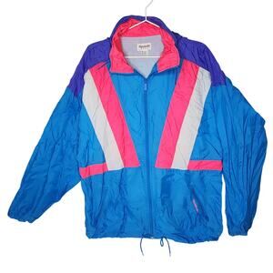 Reebok Vintage xl nylon windbreaker jacket blue pink retro